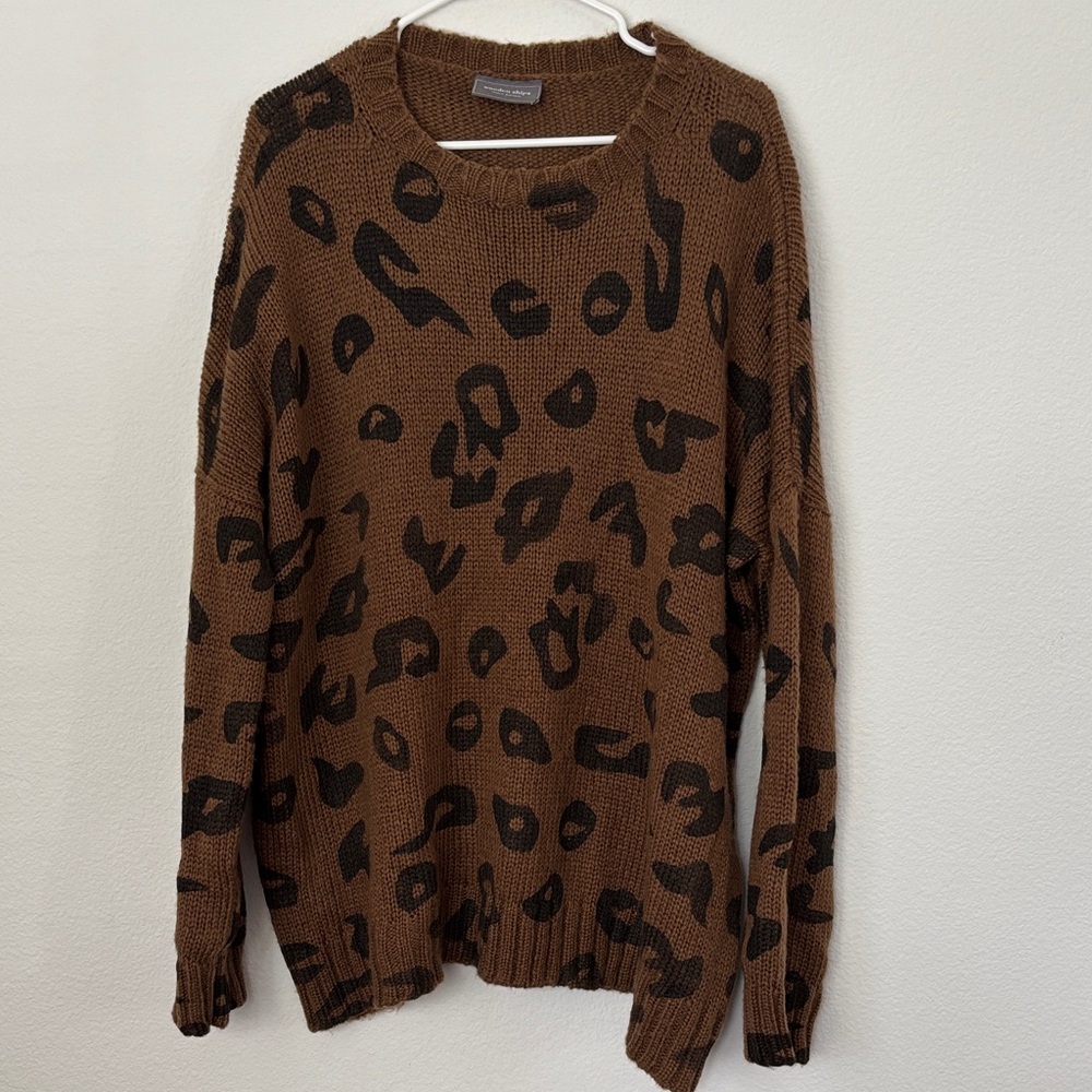Wooden Ships Leopard Print Knit Sweater in Brown and Black